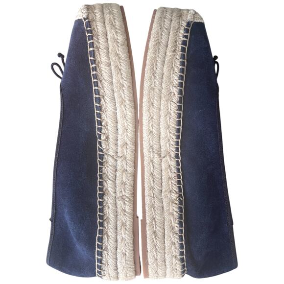 TALBOTS Quinn Women 10 Navy Blue Preppy Suede Platform Espadrilles Sandals Shoes - Picture 10 of 13